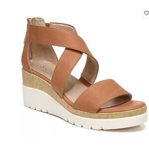 SOUL Naturalizer Womens 7 Tan Leather Goodtimes Wedge Platform Slip-On Sandal